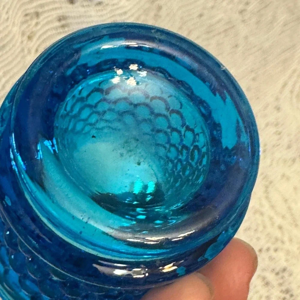 Vintage Blue‎ Hobnail Glass Toothpick Holder Votive Cup Turquoise 2.5x2